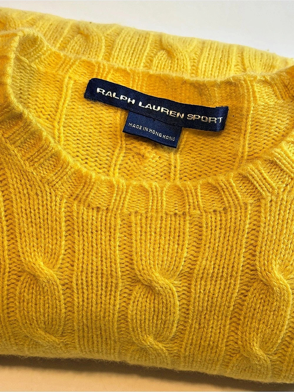 Ralph Lauren Sport Women’s Yellow Cable Knit Crewneck Wool Cashmere Logo M